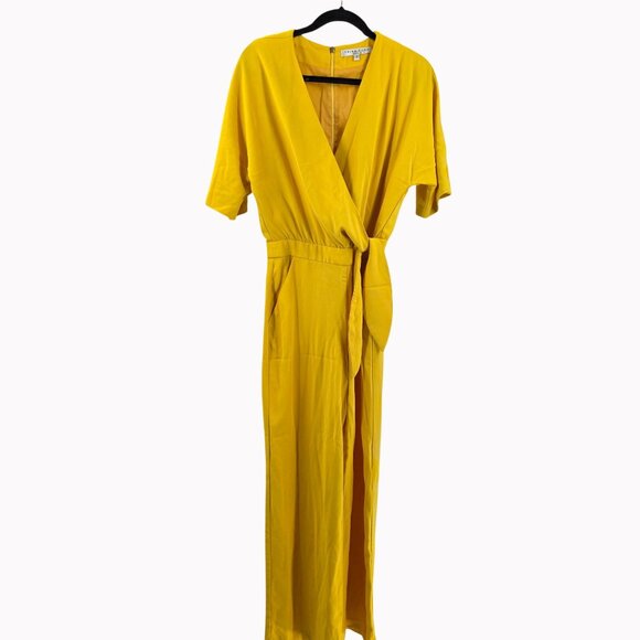 Trina Turk Womens Yellow Belted Wrap Jumpsuit Size 2 Polyester - Picture 3 of 16